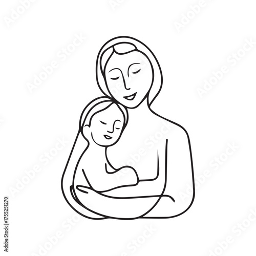 Minimalist Mother and Child Line Art , pregnant mother and baby 