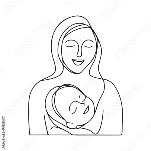 Minimalist Mother and Child Line Art , pregnant mother and baby 