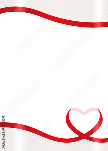 ハート型のリボンのデコレーションフレーム、縦向き