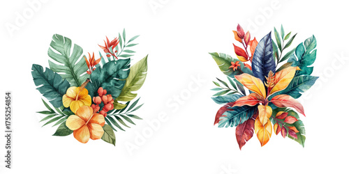 tropical leaves bouquet watercolor vector illustration
