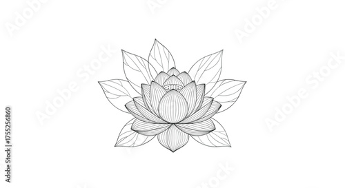 Vector art of closeup of a lotus flower with detailed petals and leaves