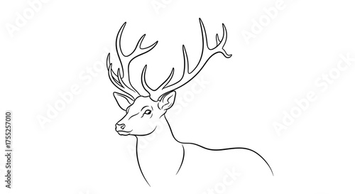 Vector art of a majestic deer with large antlers, , stands gracefully in a drawing