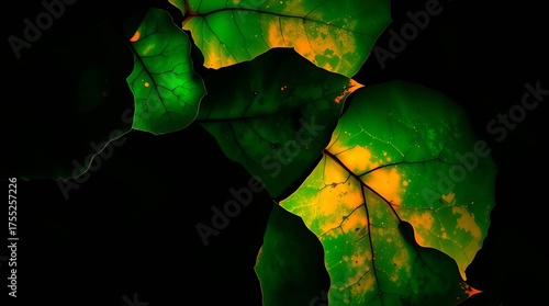 green leaf on black background