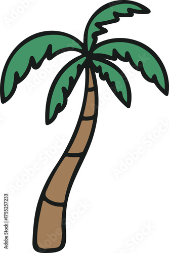 Illustration Of A Cartoon Palm Tree With Green Fronds And A Brown Trunk On A Transparent Background For Summer Graphics