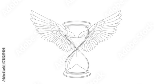 Vector art of hourglass with wings, symbolizing the passage of time and mortality