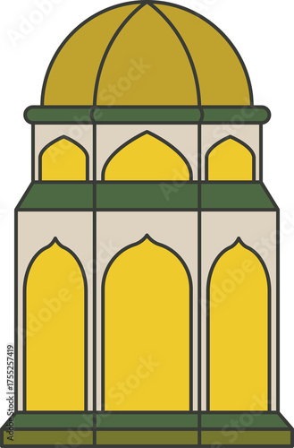 Islamic Architecture Building With Yellow Dome And Arched Windows Isolated On White Background Eid Graphic Element