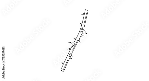 Vector art of a thorny stem, showcasing natures defense mechanism in detail