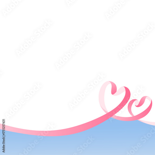 ハート型のリボンのデコレーションフレーム、正方形サイズ