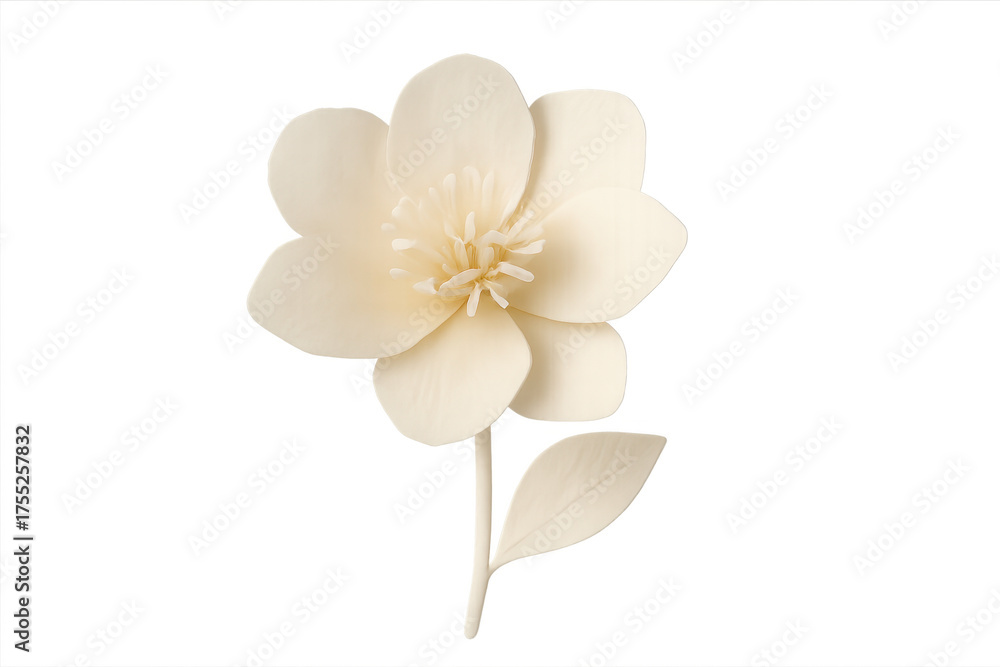 Obraz premium Handcrafted beige paper flower cutout on transparent background