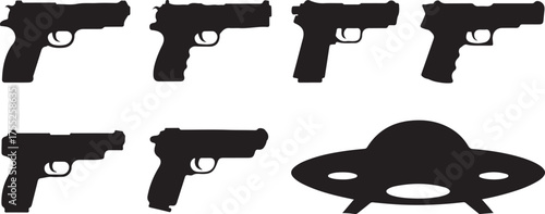 Silhouettes of Guns and UFO