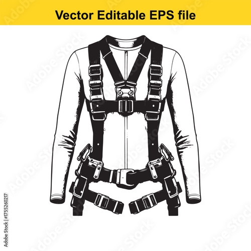 Vector art of safety harness for climbing or working at height