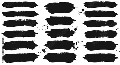 Collection of black brush stroke elements for design on a white background