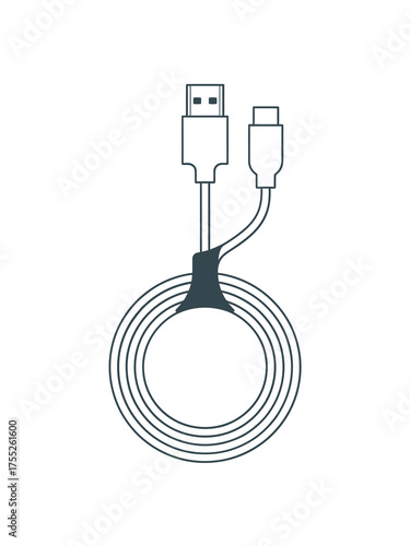 Usb type a to usb type c charging cable coiled with velcro tie