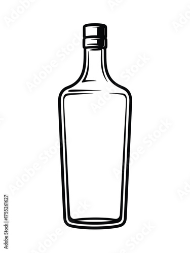 Hand drawn sketch of an empty clear glass liquor bottle