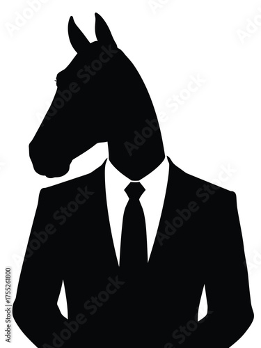 Silhouette of a horse wearing a business suit and tie