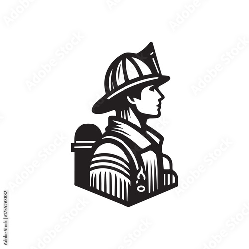 Vector illustration of a firefighter sketch drawn from the side view with a gentle and friendly smiling expression.