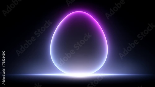 A glowing, vibrant egg-shaped object in neon light stands out against a dark background.