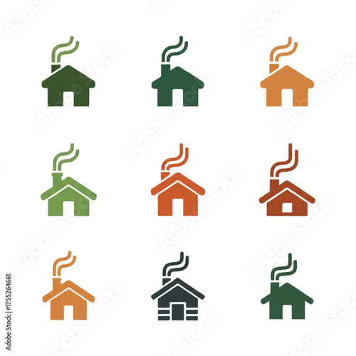 Assorted houses with smoking chimneys represent home ownership in various colors against a white backdrop, creating a cozy and inviting atmosphere.