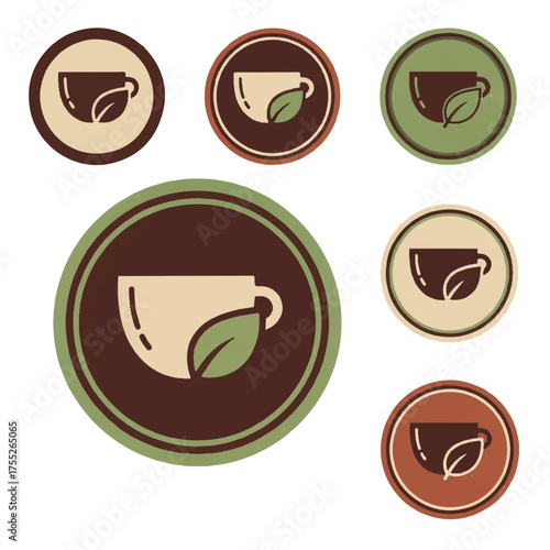 Tea cup symbols arranged in circular patterns representing different flavors and blends on a white surface, evoking a sense of warmth and comfort.