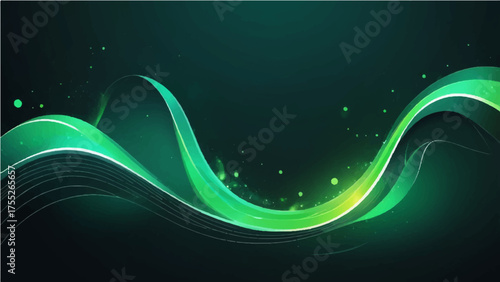 Abstract green and blue vector wave illustration with a dynamic flow design and subtle light effect