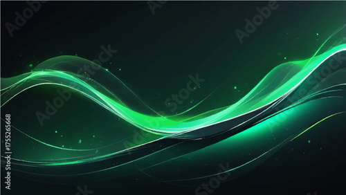 Abstract green and blue vector wave illustration with a dynamic flow design and subtle light effect