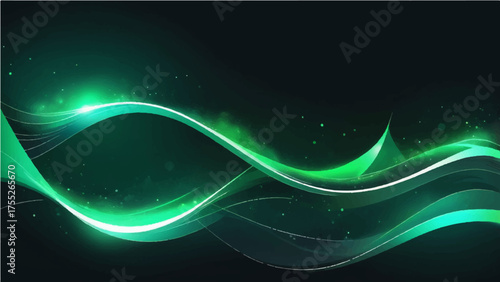 Abstract green and blue vector wave illustration with a dynamic flow design and subtle light effect