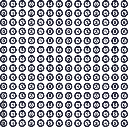 The circles contain numbers from one to six. The objects form a digital art piece.