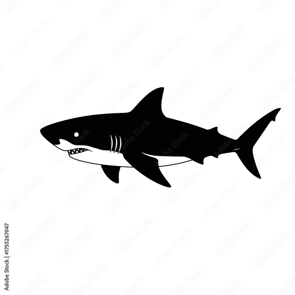 Fototapeta premium Silhouette of a great white shark swimming gracefully in the ocean with sharp teeth and fins visible