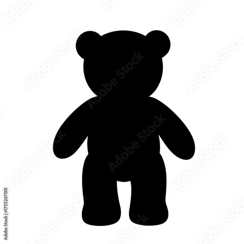 Classic black silhouette of a teddy bear toy for children's designs and concepts