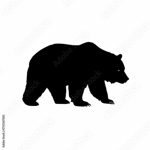 Silhouette of a walking grizzly bear showing its powerful form in a simple black shape.