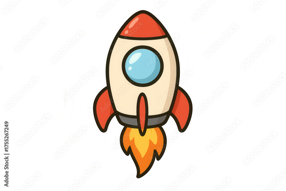 Fototapeta premium Rocket ship launching, spaceship flying upward, symbol of innovation, success, and startup growth, transparent background