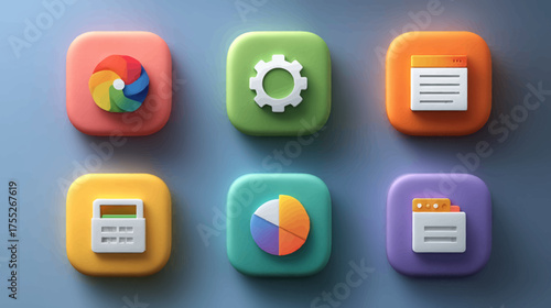 Colorful Vector Icon Set with Geometric Symbols in Modern Flat Style for Business and Technology Applications
