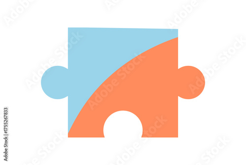 Flat jigsaw puzzle piece graphic in colorful silhouette style. Puzzle tile for children and toy for fun play. Essential table game element boardgame activities, creating playful and skill