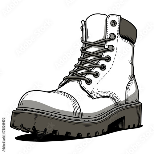 Detailed sketch of a rugged work boot with laces and thick sole for outdoor adventures