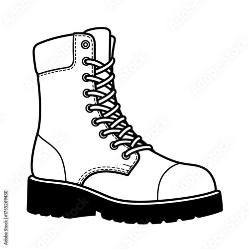 Classic black work boot with laces detailed line art fashion footwear style