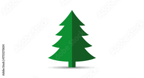 A simple, stylized green evergreen tree icon with a shadow on a white background.