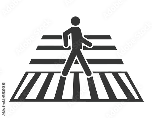 A black and white graphic symbol of a person crossing a pedestrian walkway
