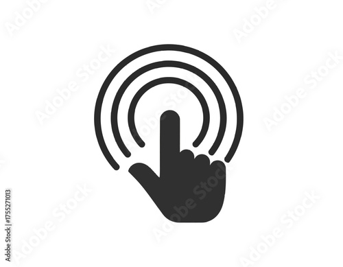 A hand icon with index finger pointing towards concentric circles, suggesting a touch interaction