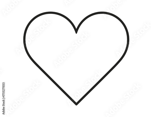 A simple black outline of a heart shape, perfect for graphics, on a pure white background