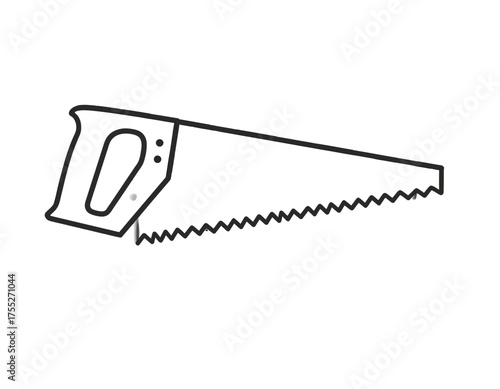 Tableau sur toile A black and white hand saw illustration with a handle and toothed blade, isolate