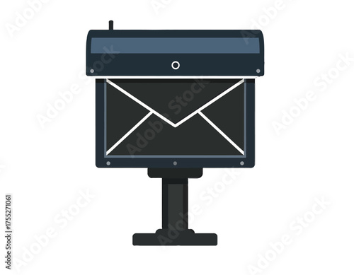 A stylized, front-facing illustration of a mailbox, showcasing an envelope design