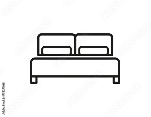 A simple, minimalist line drawing illustration of a bed with a headboard and two pillows on it