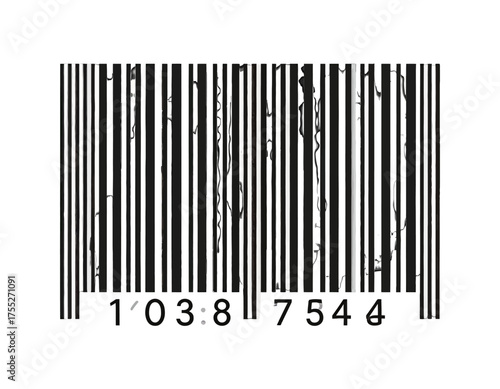 A stylized barcode graphic with black vertical lines and a white background, including a numerical code