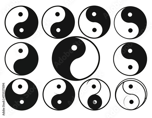 A repeating pattern of Yin and Yang symbols, rendered in black and white with a consistent style