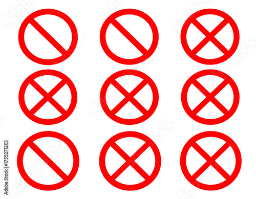 Grid of red circles with a diagonal line or an "X" across them, on a white background