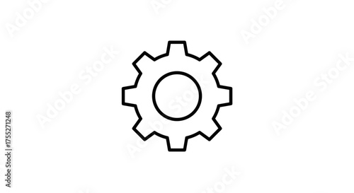 Simple black outline drawing of a mechanical gear or cogwheel icon on a white background.