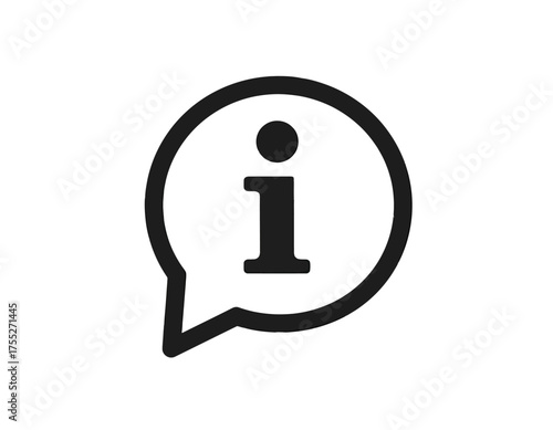 An icon of a speech bubble containing the lowercase letter "i" for information, in solid black