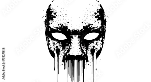 Abstract dark mask with paint drips and splatters creating a grunge effect.