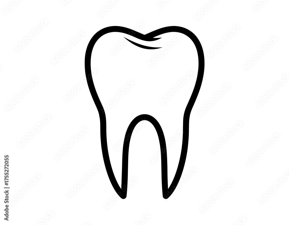 Obraz premium Isolated black and white illustration of a tooth, defined by thick outline. Simple dental icon