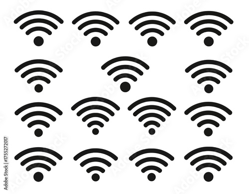 A grid of black, wireless icons, each with curved lines and a dot